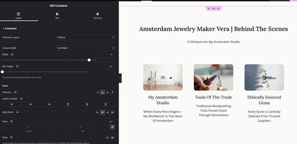 Elementor working progres page
