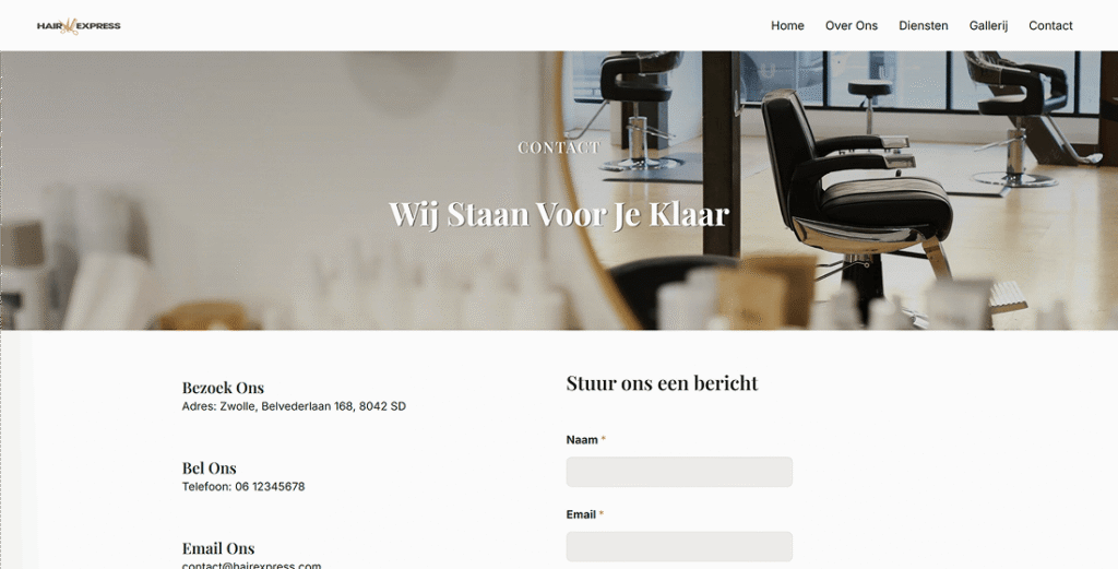 salon website laten maken contact page